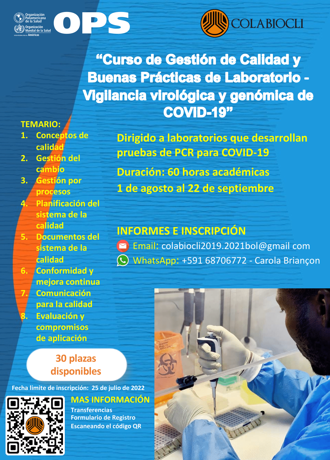 Ampliación de Becas Curso de Gestión de Calidad y  Buenas Practicas de Laboratorio – Vigilancia virológica y genómica de COVID-19