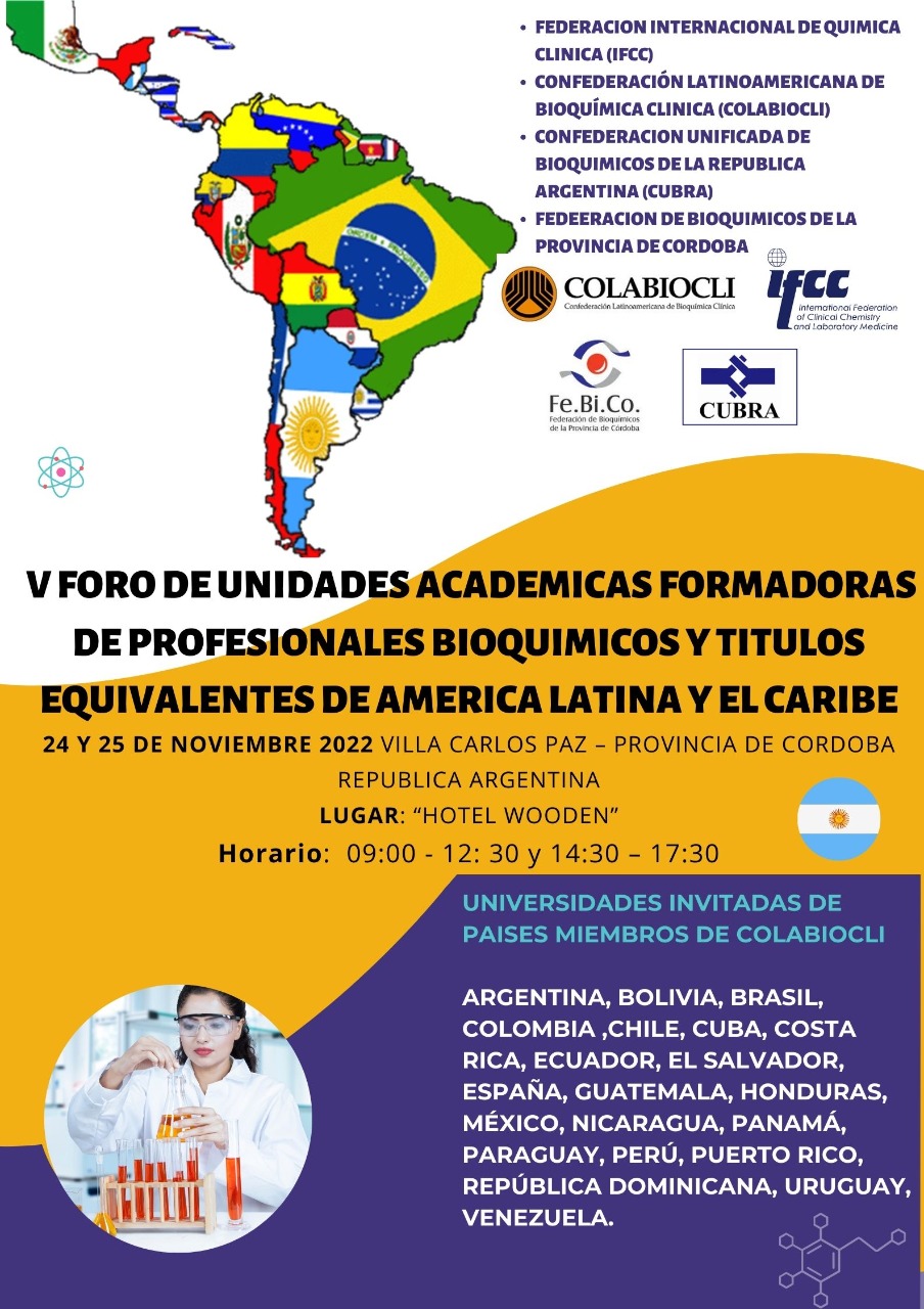 Acceso a V Foro de Unidades Académicas Formadoras de Profesionales Bioquímicos y Títulos equivalentes de America Latina y El Caribe